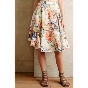Ranna Gill Jardin Anthropologie Floral Print Cream Flouncy Ruffled Skirt | 6